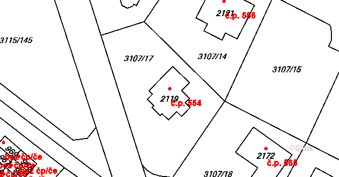 Týnec nad Sázavou 554 na parcele st. 2119 v KÚ Týnec nad Sázavou, Katastrální mapa