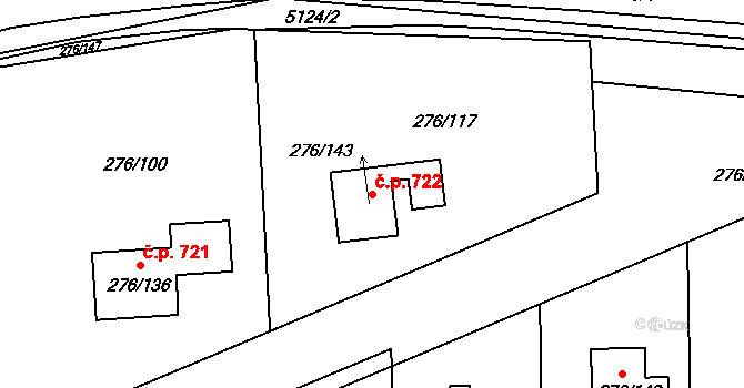 Karolinka 722 na parcele st. 276/143 v KÚ Karolinka, Katastrální mapa