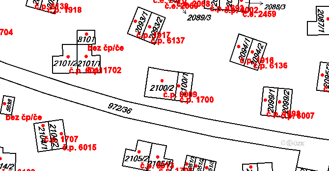 Zlín 6009 na parcele st. 2100/2 v KÚ Zlín, Katastrální mapa