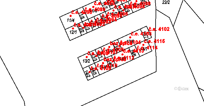 Kadaň 4106 na parcele st. 13/1 v KÚ Bystřice u Kadaně, Katastrální mapa