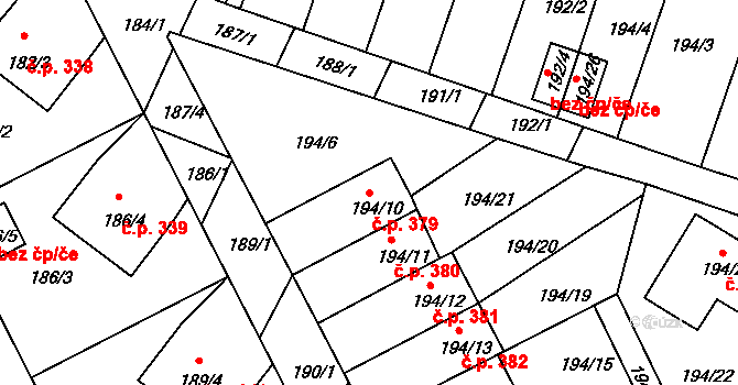 Pokratice 379, Litoměřice na parcele st. 194/10 v KÚ Pokratice, Katastrální mapa
