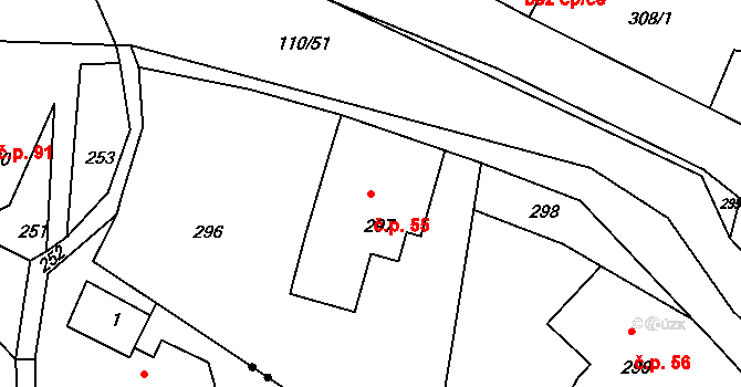Horní Chřibská 55, Chřibská na parcele st. 297 v KÚ Horní Chřibská, Katastrální mapa