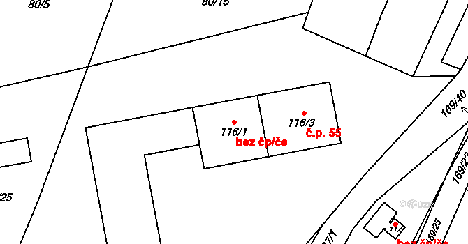Suchdol nad Lužnicí 41001435 na parcele st. 116/1 v KÚ Bor, Katastrální mapa