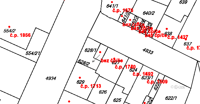 Louny 42824435 na parcele st. 628/2 v KÚ Louny, Katastrální mapa
