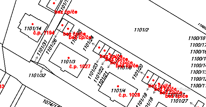 Chotěboř 44560435 na parcele st. 1101/23 v KÚ Chotěboř, Katastrální mapa