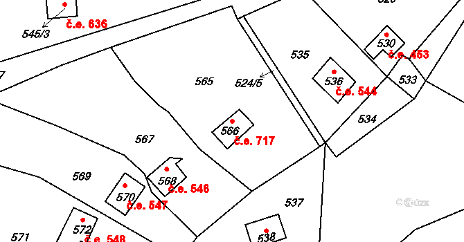Brná 717, Ústí nad Labem na parcele st. 566 v KÚ Brná nad Labem, Katastrální mapa