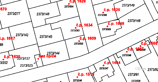 Předměstí 1609, Opava na parcele st. 2373/302 v KÚ Opava-Předměstí, Katastrální mapa