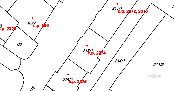Předměstí 2274, Opava na parcele st. 215/1 v KÚ Opava-Předměstí, Katastrální mapa