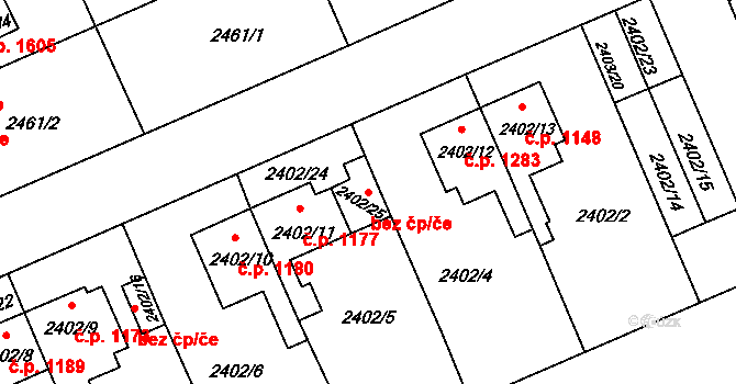 Holešov 48732435 na parcele st. 2402/25 v KÚ Holešov, Katastrální mapa