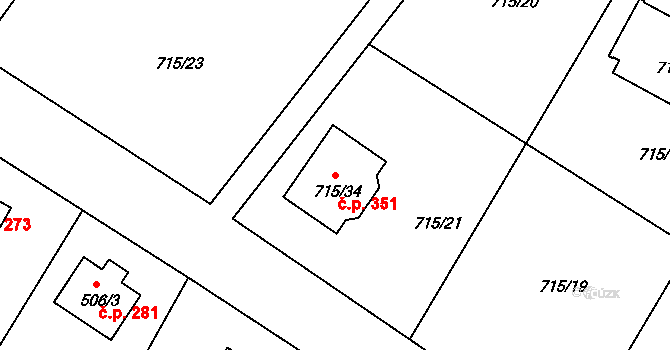 Černé Budy 351, Sázava na parcele st. 715/34 v KÚ Černé Budy, Katastrální mapa