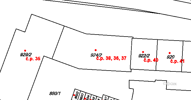 Bučovice 36,37,38 na parcele st. 924/2 v KÚ Bučovice, Katastrální mapa