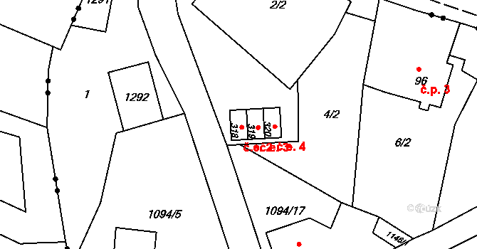 Horní Kamenice 2, Česká Kamenice na parcele st. 318 v KÚ Horní Kamenice, Katastrální mapa