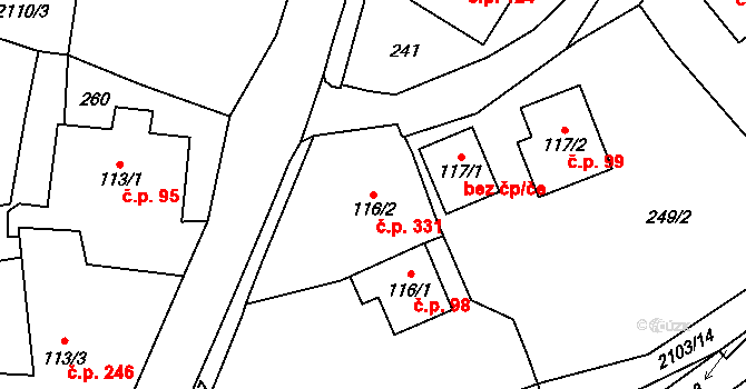 Svratouch 331 na parcele st. 116/2 v KÚ Svratouch, Katastrální mapa