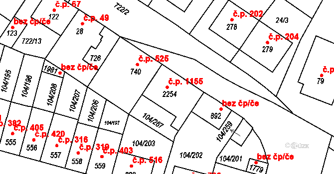 Podklášteří 1155, Třebíč na parcele st. 2254 v KÚ Podklášteří, Katastrální mapa