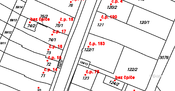 Velešovice 183 na parcele st. 122/1 v KÚ Velešovice, Katastrální mapa