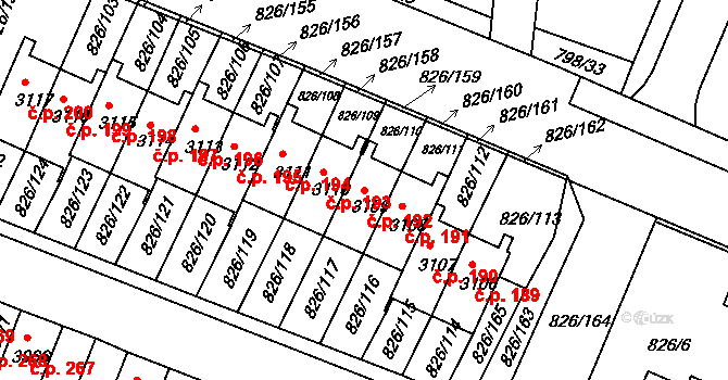 Václavské Předměstí 192, Písek na parcele st. 3109 v KÚ Písek, Katastrální mapa