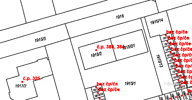 Pražské Předměstí 384,385, Vysoké Mýto na parcele st. 1915/21 v KÚ Vysoké Mýto, Katastrální mapa