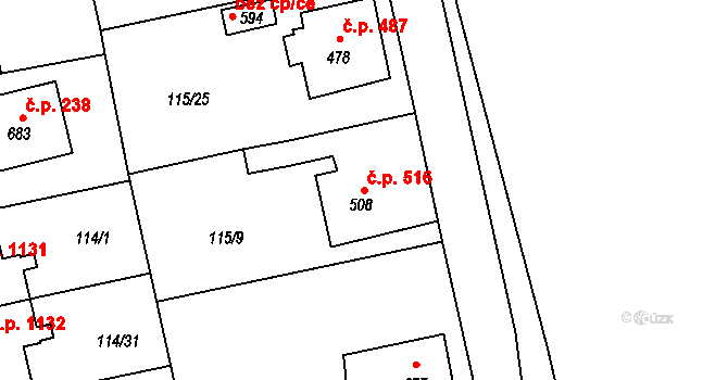 Rudná 516 na parcele st. 508 v KÚ Dušníky u Rudné, Katastrální mapa