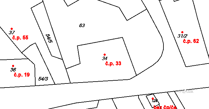 Semonice 33, Jaroměř na parcele st. 34 v KÚ Semonice, Katastrální mapa