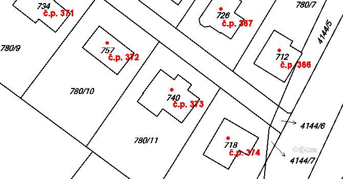 Horní Sloupnice 373, Sloupnice na parcele st. 740 v KÚ Horní Sloupnice, Katastrální mapa