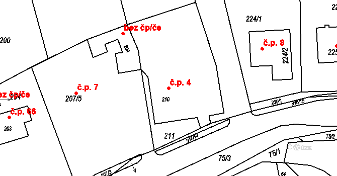 Hukovice 4, Bartošovice na parcele st. 210 v KÚ Hukovice, Katastrální mapa