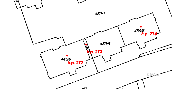 Loučka 273, Nový Jičín na parcele st. 450/5 v KÚ Loučka u Nového Jičína, Katastrální mapa