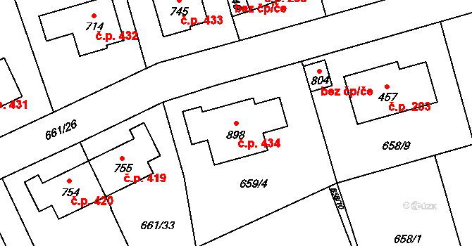 Vlachovo Březí 434 na parcele st. 898 v KÚ Vlachovo Březí, Katastrální mapa