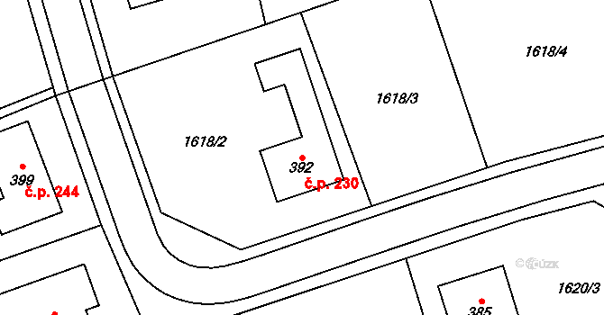 Hrabová 230 na parcele st. 392 v KÚ Hrabová u Dubicka, Katastrální mapa