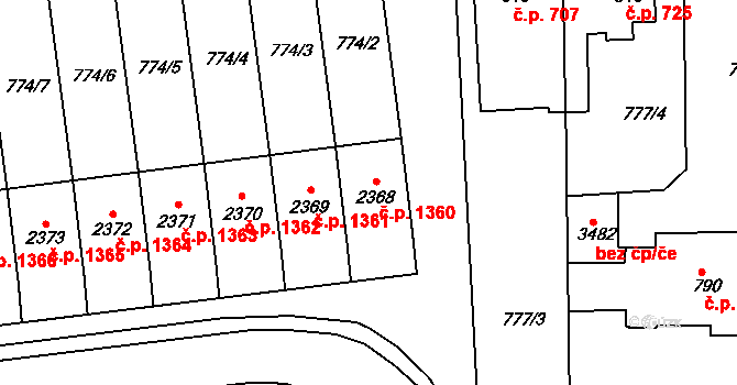 Humpolec 1360 na parcele st. 2368 v KÚ Humpolec, Katastrální mapa