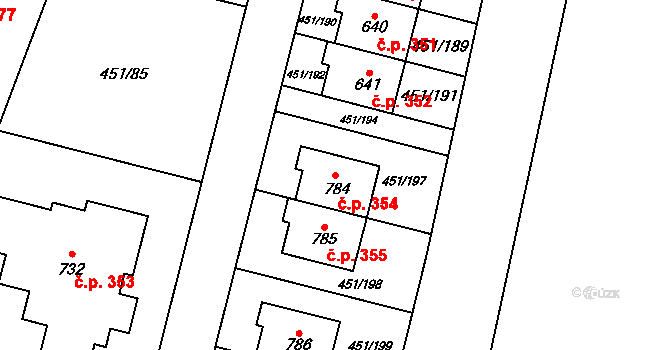 Horoušánky 354, Horoušany na parcele st. 784 v KÚ Horoušany, Katastrální mapa