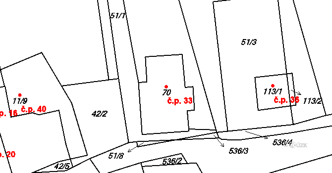 Koňkovice 33, Trpišovice na parcele st. 70 v KÚ Koňkovice, Katastrální mapa