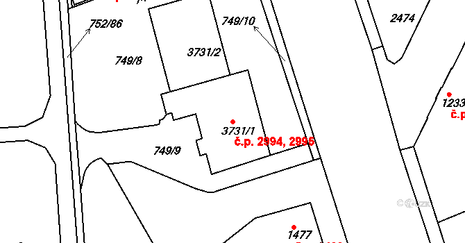 Havlíčkův Brod 2994,2995 na parcele st. 3731/1 v KÚ Havlíčkův Brod, Katastrální mapa