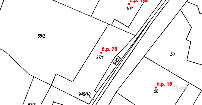 Olešnice 75 na parcele st. 27/1 v KÚ Olešnice u Rychnova nad Kněžnou, Katastrální mapa
