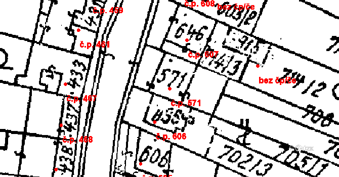 Kostice 571 na parcele st. 571 v KÚ Kostice, Katastrální mapa