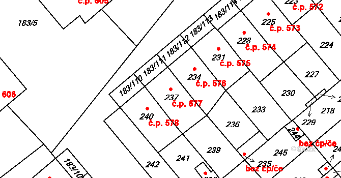 Lednice 577 na parcele st. 237 v KÚ Lednice na Moravě, Katastrální mapa