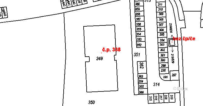 Pitkovice 338, Praha na parcele st. 349 v KÚ Pitkovice, Katastrální mapa