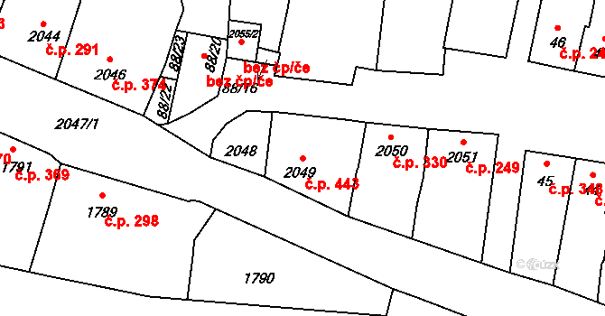 Velké Pavlovice 443 na parcele st. 2049 v KÚ Velké Pavlovice, Katastrální mapa