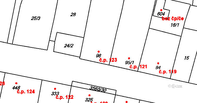 Hrabětice 123 na parcele st. 96 v KÚ Hrabětice, Katastrální mapa