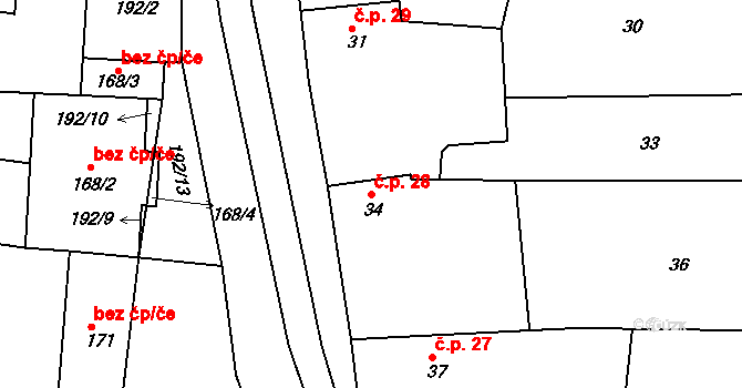 Šafov 28 na parcele st. 34 v KÚ Šafov, Katastrální mapa