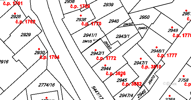 Znojmo 1772 na parcele st. 2942/1 v KÚ Znojmo-město, Katastrální mapa