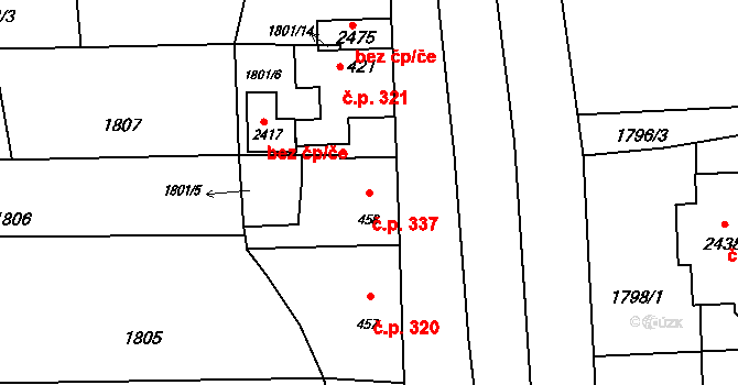 Hranice IV-Drahotuše 337, Hranice na parcele st. 458 v KÚ Drahotuše, Katastrální mapa