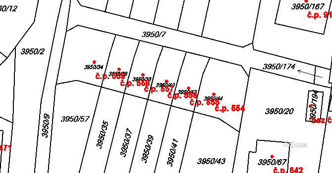Žižkov 556, Kutná Hora na parcele st. 3950/40 v KÚ Kutná Hora, Katastrální mapa