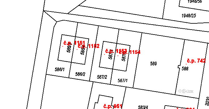 Kbely 1153, Praha na parcele st. 587/4 v KÚ Kbely, Katastrální mapa
