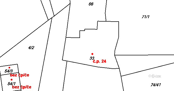 Snopoušovy 24, Dolní Lukavice na parcele st. 33 v KÚ Snopoušovy, Katastrální mapa
