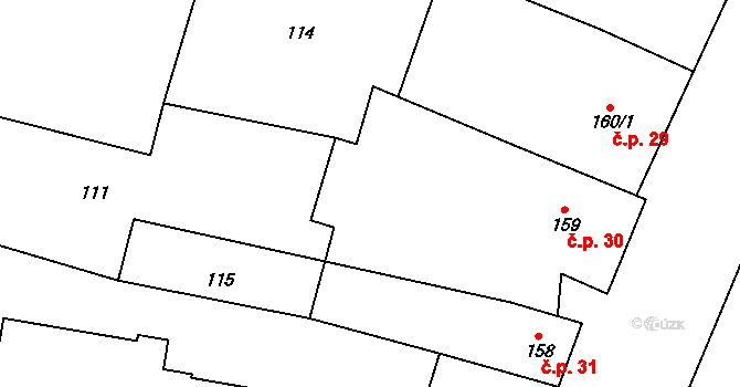 Rožďalovice 30 na parcele st. 159 v KÚ Rožďalovice, Katastrální mapa