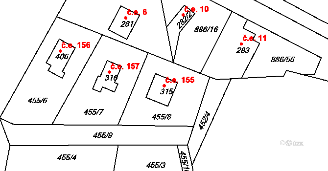 Sedlčánky 155, Čelákovice na parcele st. 315 v KÚ Sedlčánky, Katastrální mapa