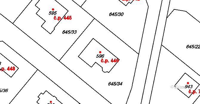 Líbeznice 446 na parcele st. 596 v KÚ Líbeznice, Katastrální mapa