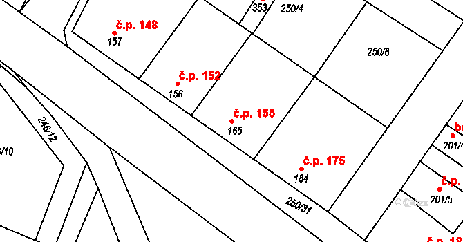 Černuc 155 na parcele st. 165 v KÚ Černuc, Katastrální mapa