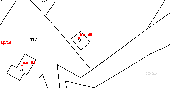 Cholín 49, Borotice na parcele st. 103 v KÚ Čelina, Katastrální mapa