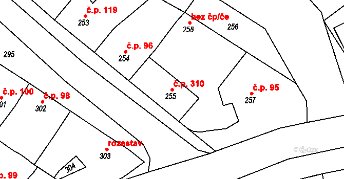 Čejč 310 na parcele st. 255 v KÚ Čejč, Katastrální mapa
